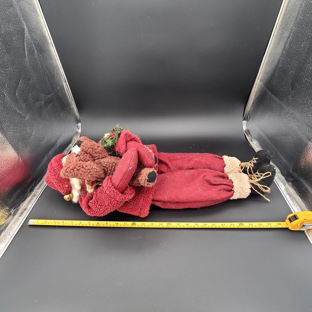 Primitive Cloth 28" Santa Claus & Teddy Bear Soft Christmas Figure, Shelf Sitter - Picture 13 of 13